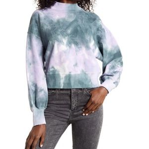 All in  favor Tie Dye Puff Sleeve Sweatshirt In Green Purple